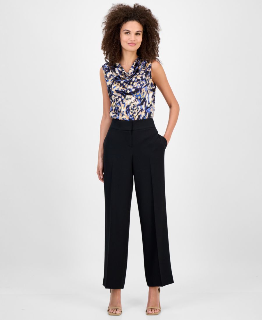 

Брюки из крепа со средней посадкой, стандартный и укороченный размер Kasper, Black