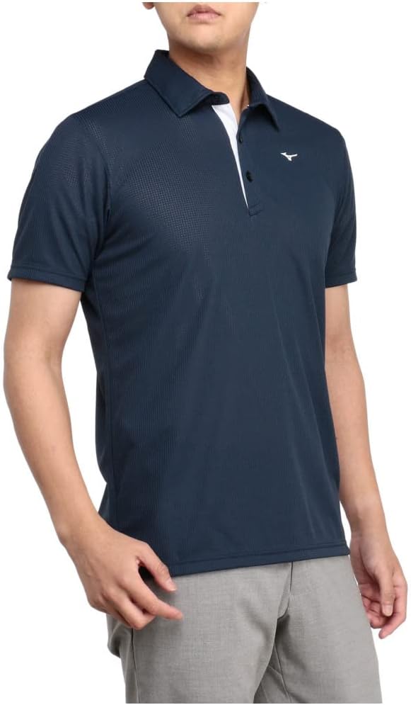 

Мужская рубашка Mizuno E2MAA017 Dry Aeroflow с коротким рукавом и воротником-стойкой, впитывающая пот, быстросохнущая, экологичная, с коротким рукавом, темно-синий