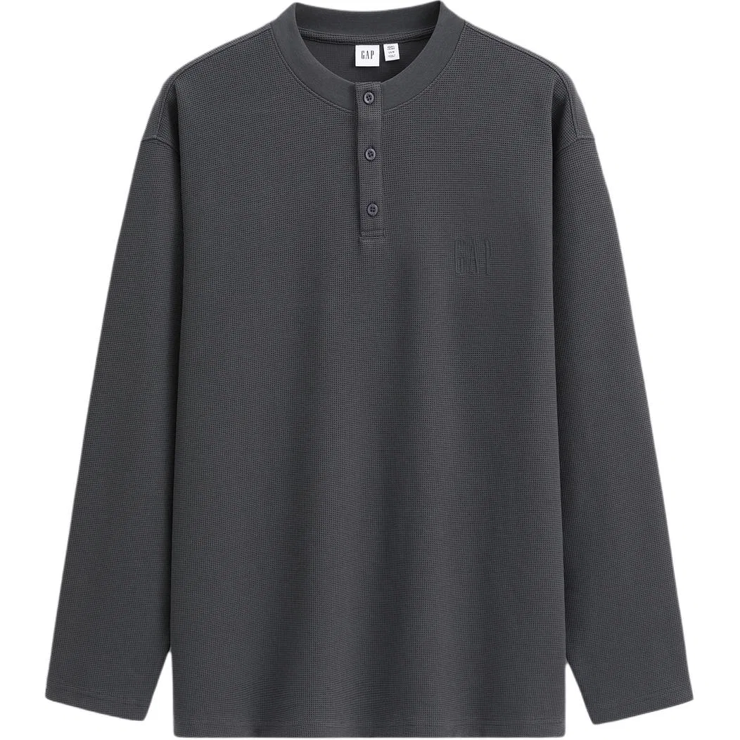 Футболка GAP Henry Collar серо-голубая — фото 3