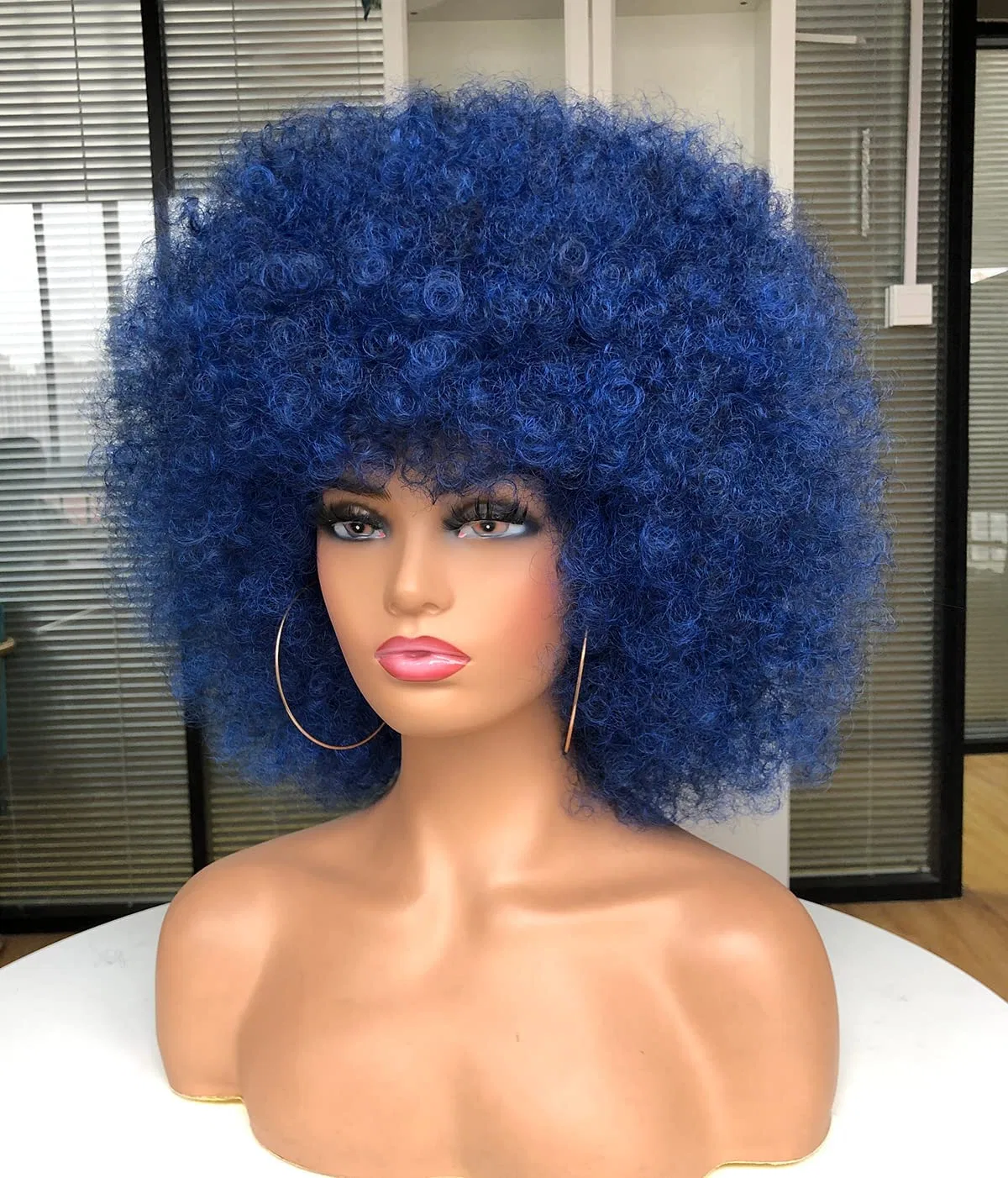 Женский парик афро 70-х годов, кудрявый, омбре синий Cocrowns, Ombre Blue — фото 2