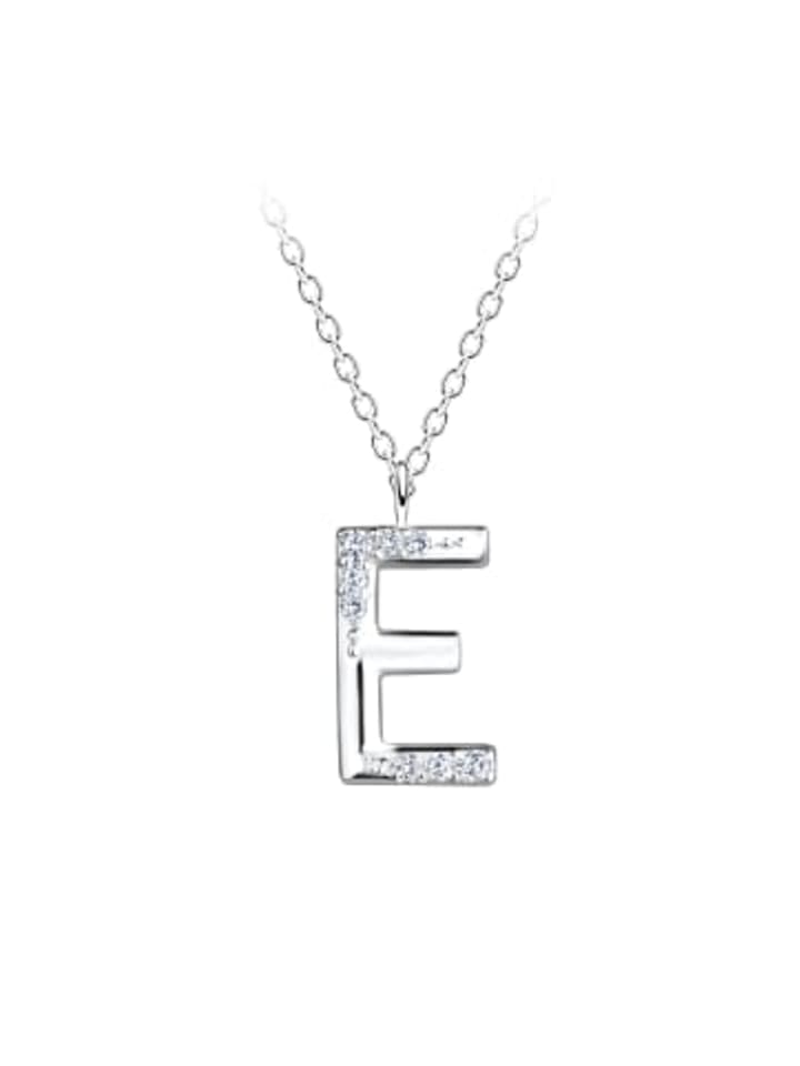 

Alexander York Колье с подвеской в виде буквы Е, изготовленное из серебра 925 пробы, состоит из двух частей, вставленных в серебряную оправу