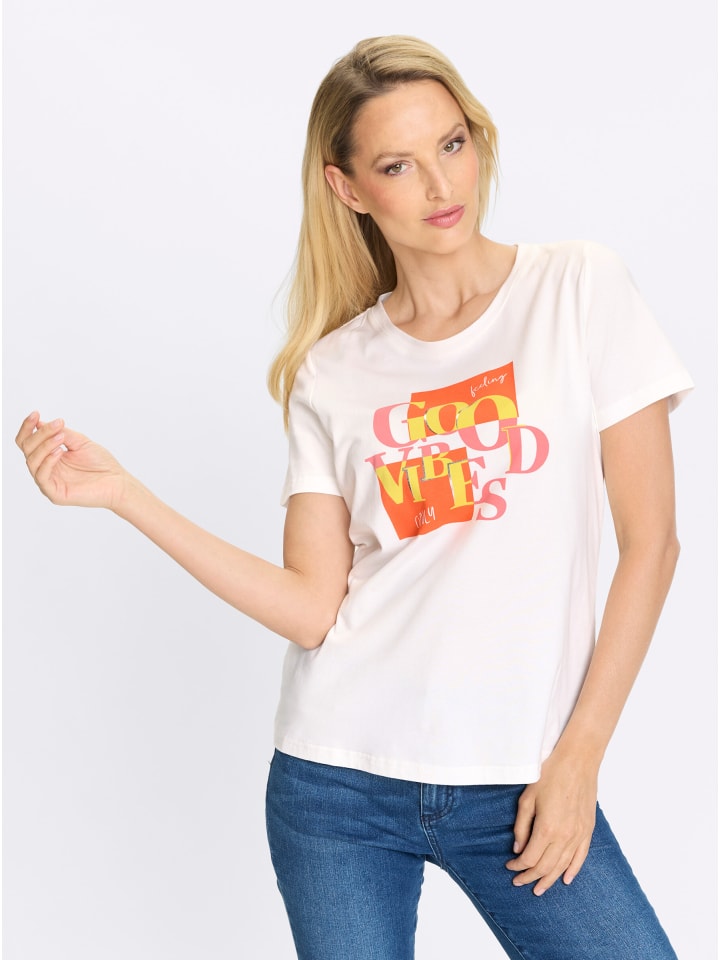 

Рубашка с круглым вырезом и принтом цвета экрю Heine