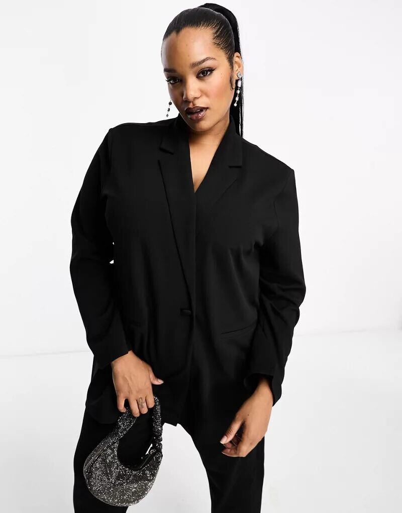 

Черный трикотажный пиджак свободного кроя ASOS Curve
