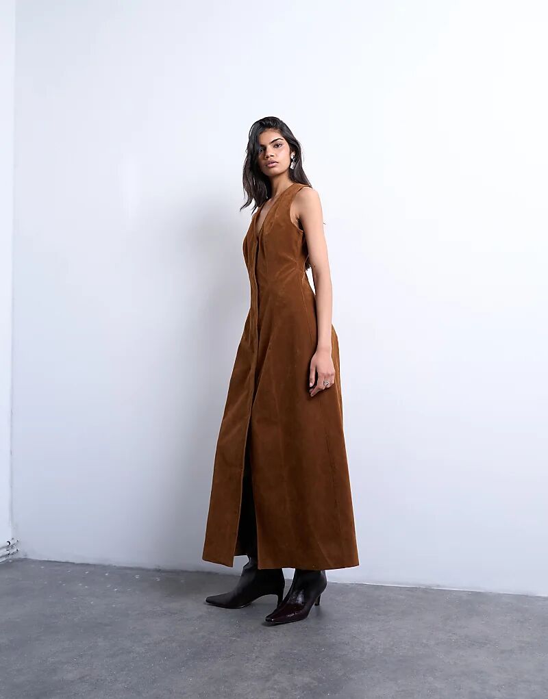 

Коричневое платье миди Topshop из искусственной замши с потайными пуговицами