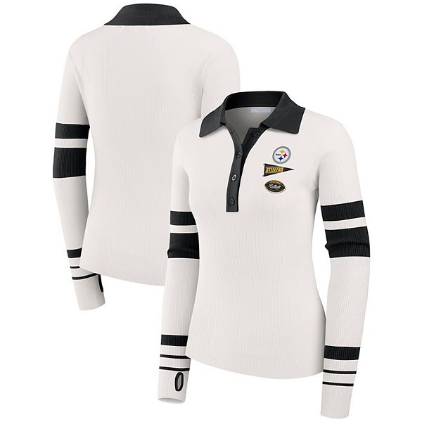 

Женский белый свитер-поло Pittsburgh Steelers с рубчиками Wear By Erin Andrews