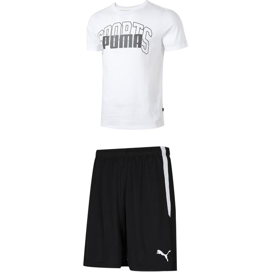 

Повседневный спортивный мужской комплект: белый топ и черные шорты Puma, белый