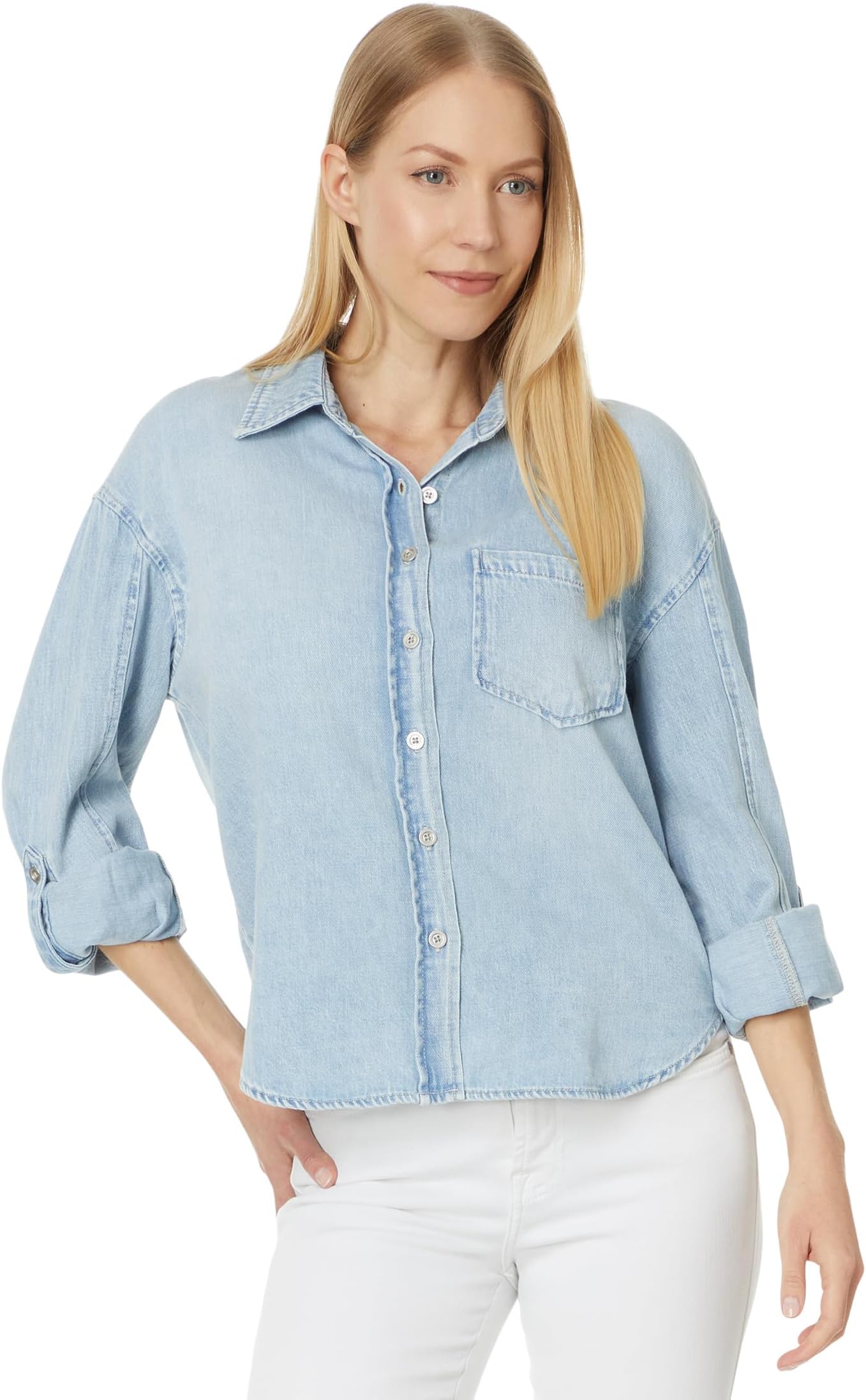 

Женская рубашка Leighton с длинным рукавом, застежкой на пуговицы и накладным карманом KUT from the Kloth, Light Wash