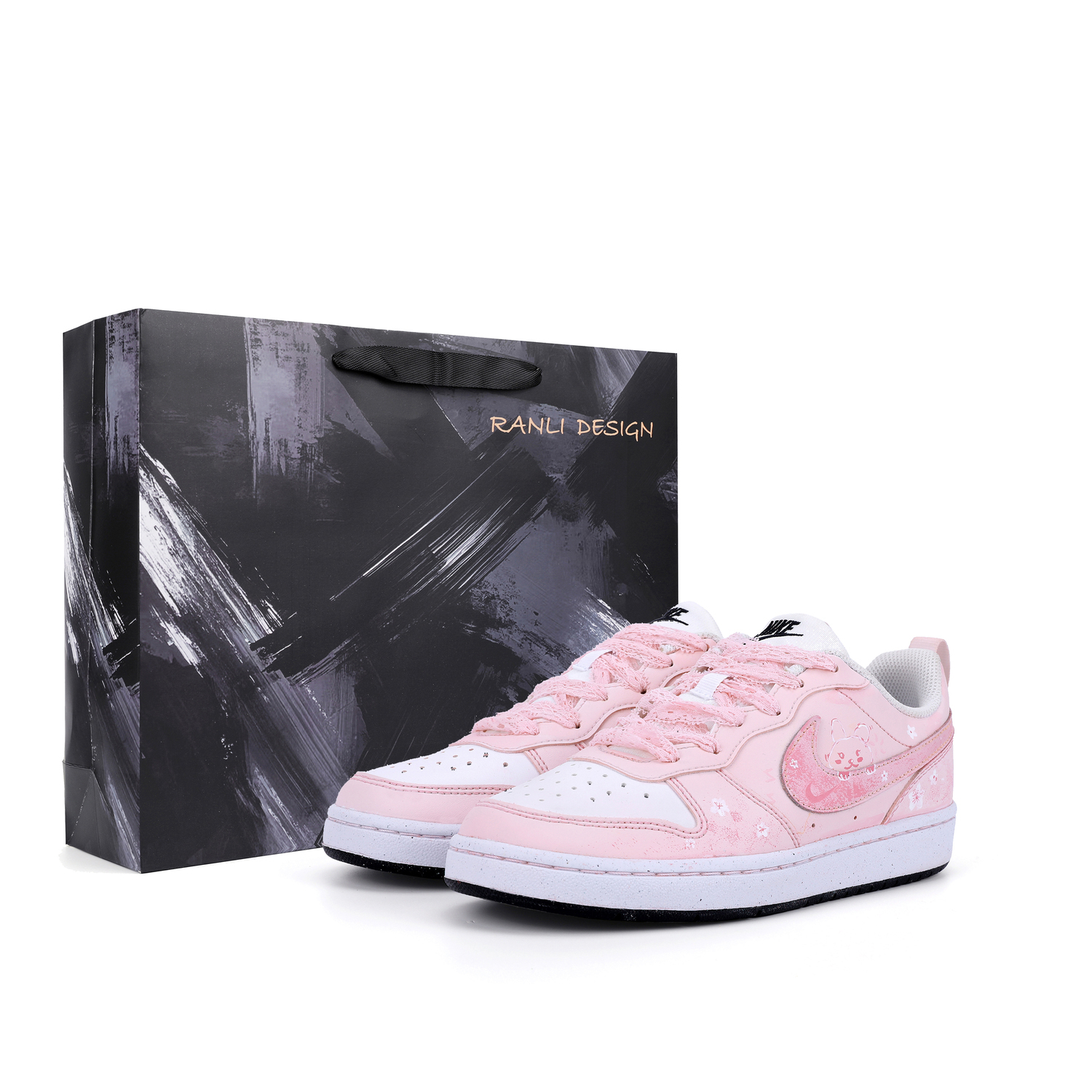 

Court Borough Cherry Blossom Bunny Stroll Kids' Skateboarding Shoes Teenagers Nike, розовый белый