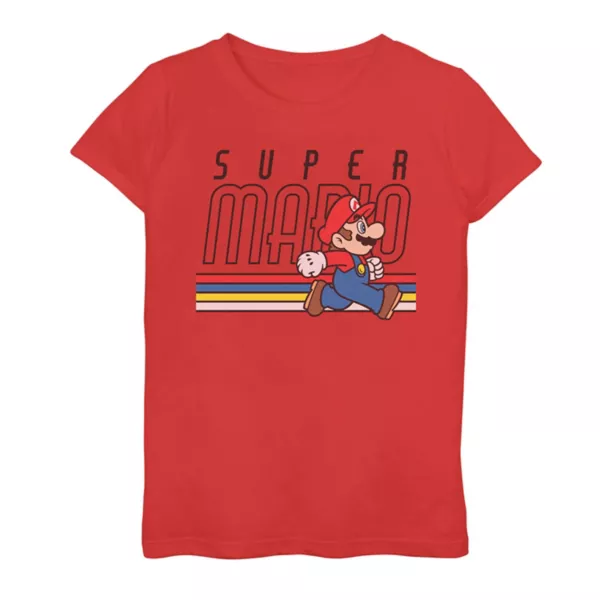 

Футболка для девочек 7-16 лет Nintendo Super Mario в ретро-стиле с полосками и принтом Licensed Character, красный