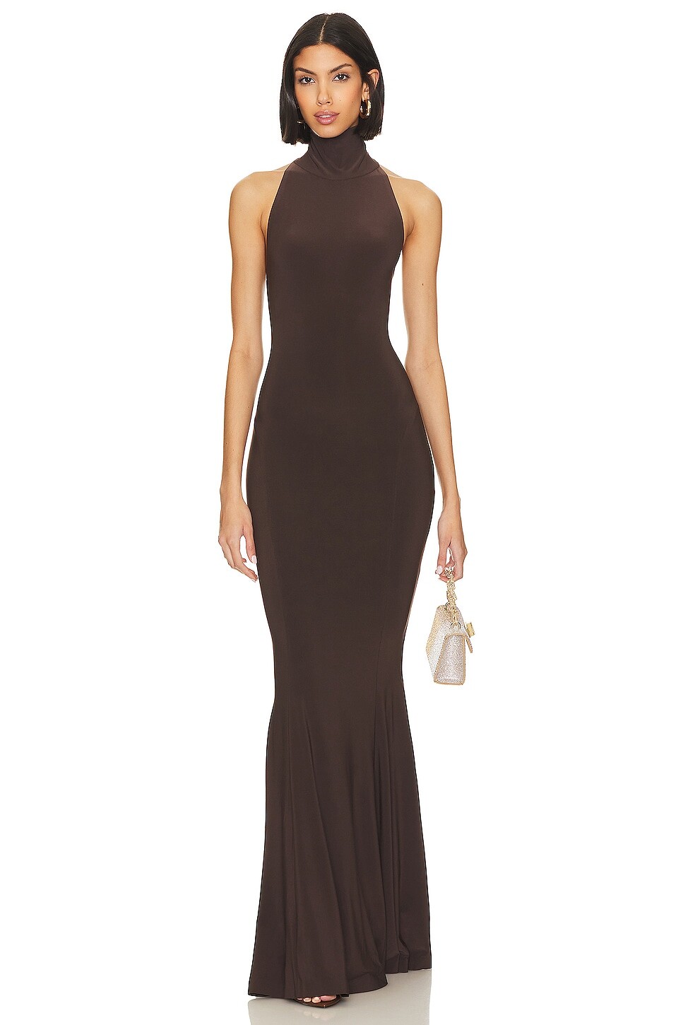 

Платье Norma Kamali Halter Turtle Fishtail Gown, цвет Chocolate