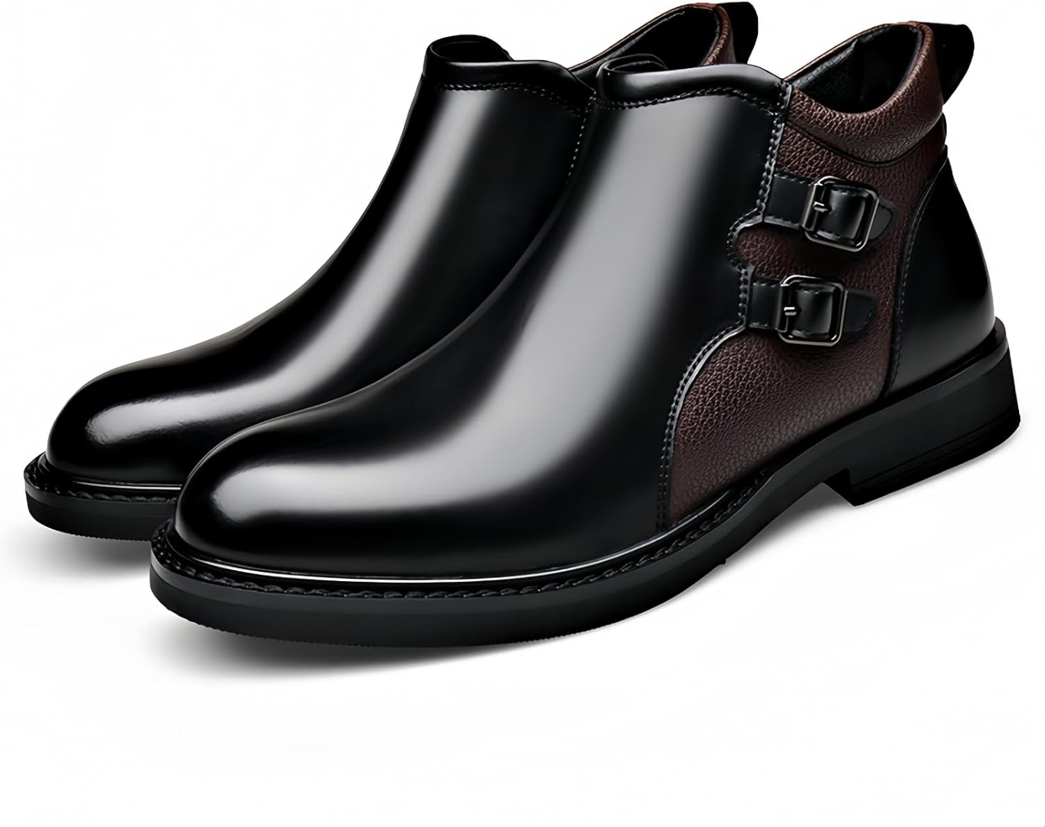 

Мужские кожаные ботинки Челси с термоутеплителем, боковой молнией и пряжками, с круглым носком, противоскользящие, зимние ботинки до щиколотки для холодной погоды, для офиса и повседневной носки Kelibasi, черный