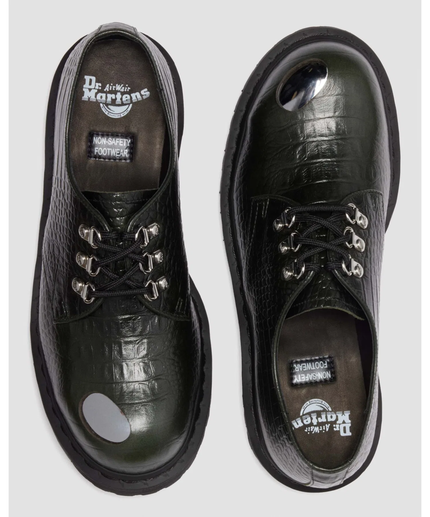 Унисекс ботинки из кожи с тиснением Dr. Martens 1461 STEEL TOE зелёные — фото 2
