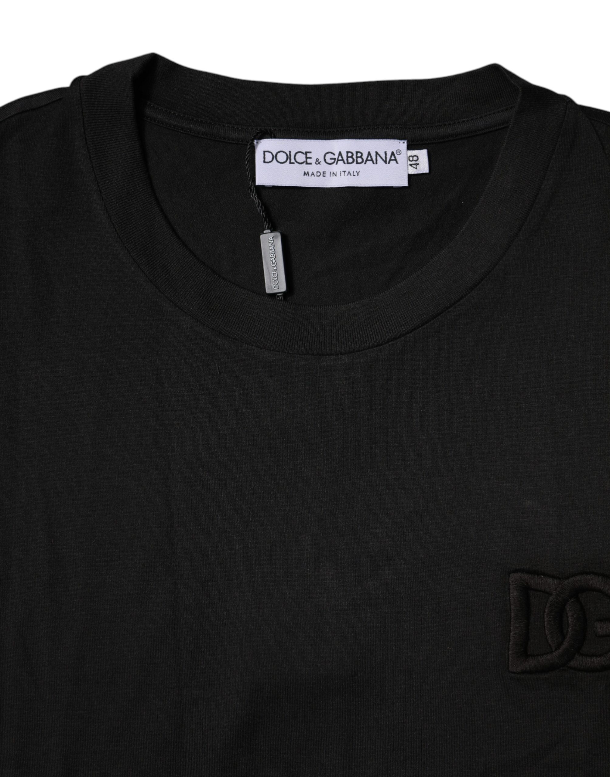 Черная хлопковая футболка с круглым вырезом и короткими рукавами Dolce & Gabbana — фото 3
