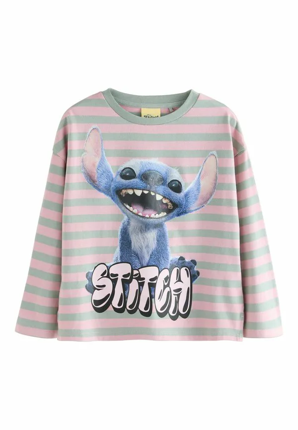 Футболка с длинными рукавами и графическим принтом, прямого кроя. Next, Pink Stripe Stitch