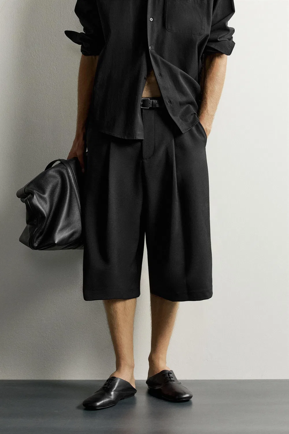 Плиссированные широкие бермудские шорты ZARA, Black — фото 2