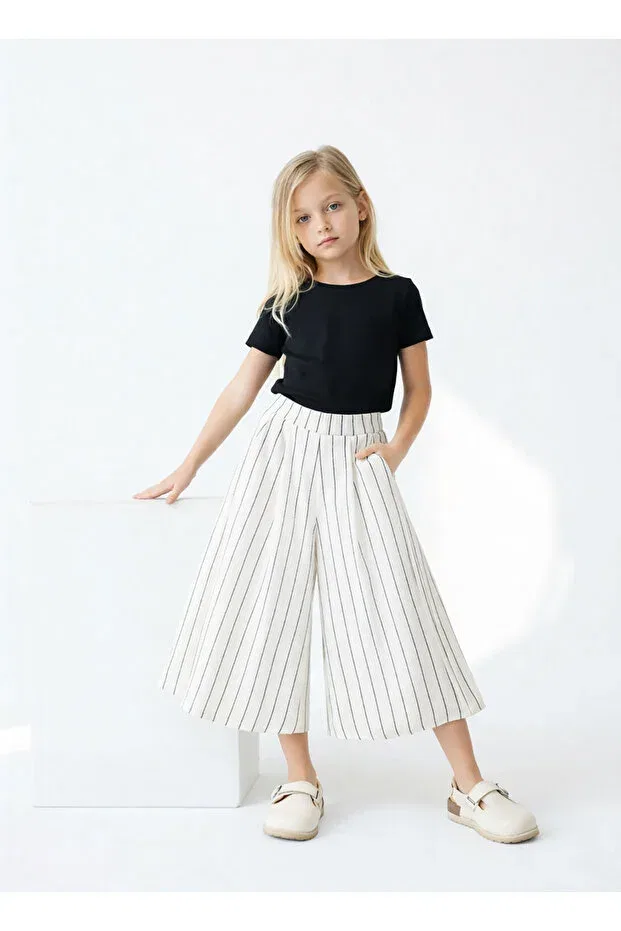 Детские широкие брюки для девочек хлопковые Catz Kids, White & Black