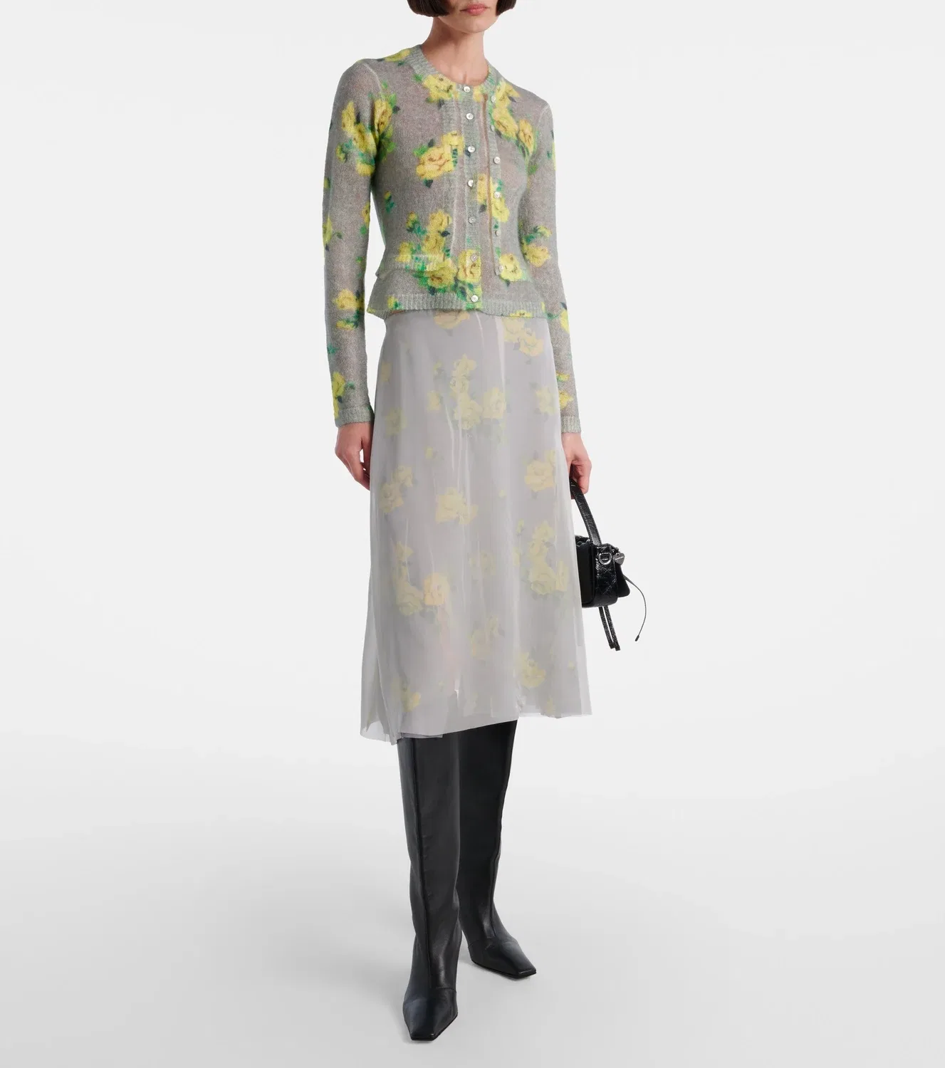 Кардиган из цветочной мохеровой смеси Acne Studios, серый — фото 2