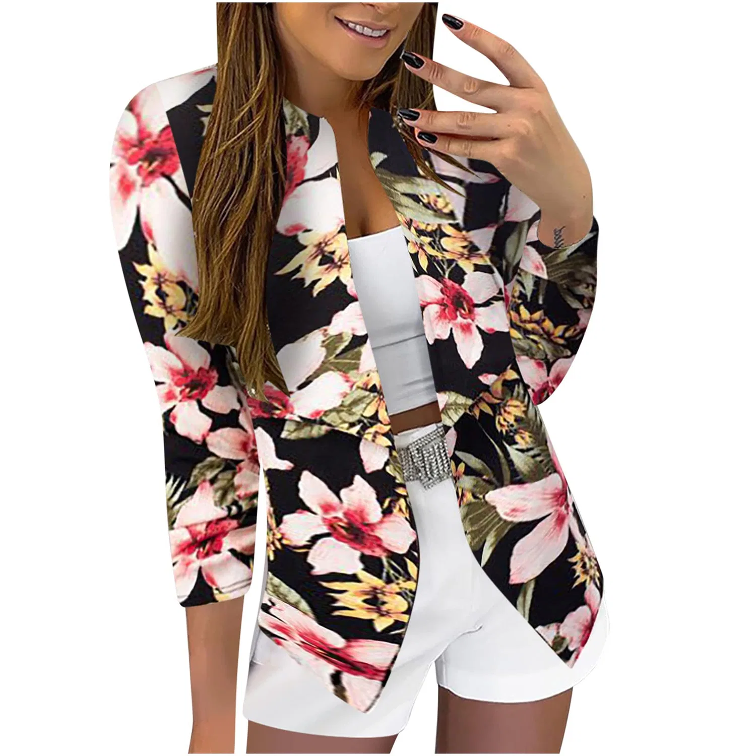 Женский жакет с принтом Elegant 3/4 Sleeve Jackets, rosa