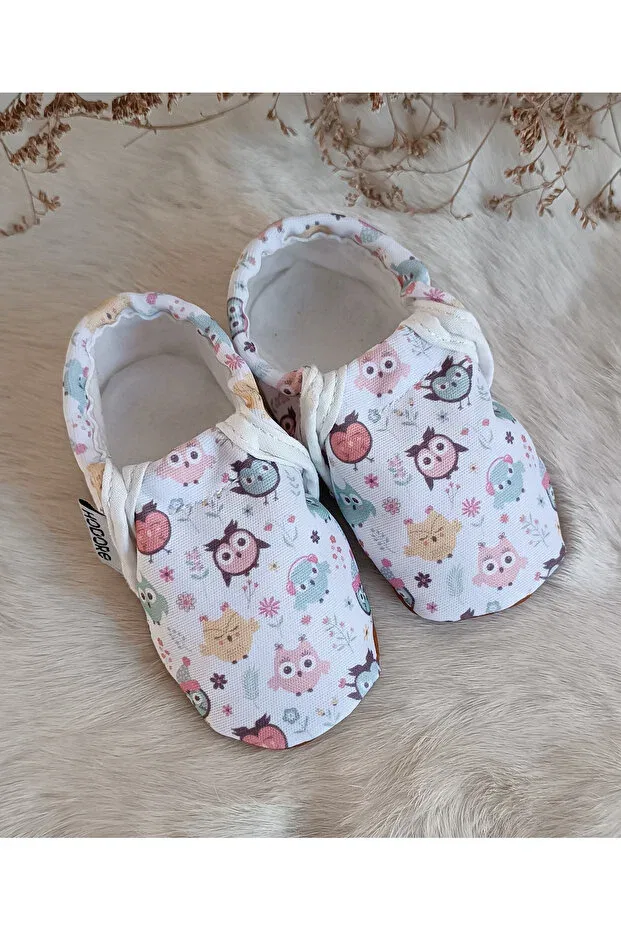 Детские пинетки для девочек из кожи с принтом Non-Slip Sole Confused Owls Hodore, Owl — фото 4