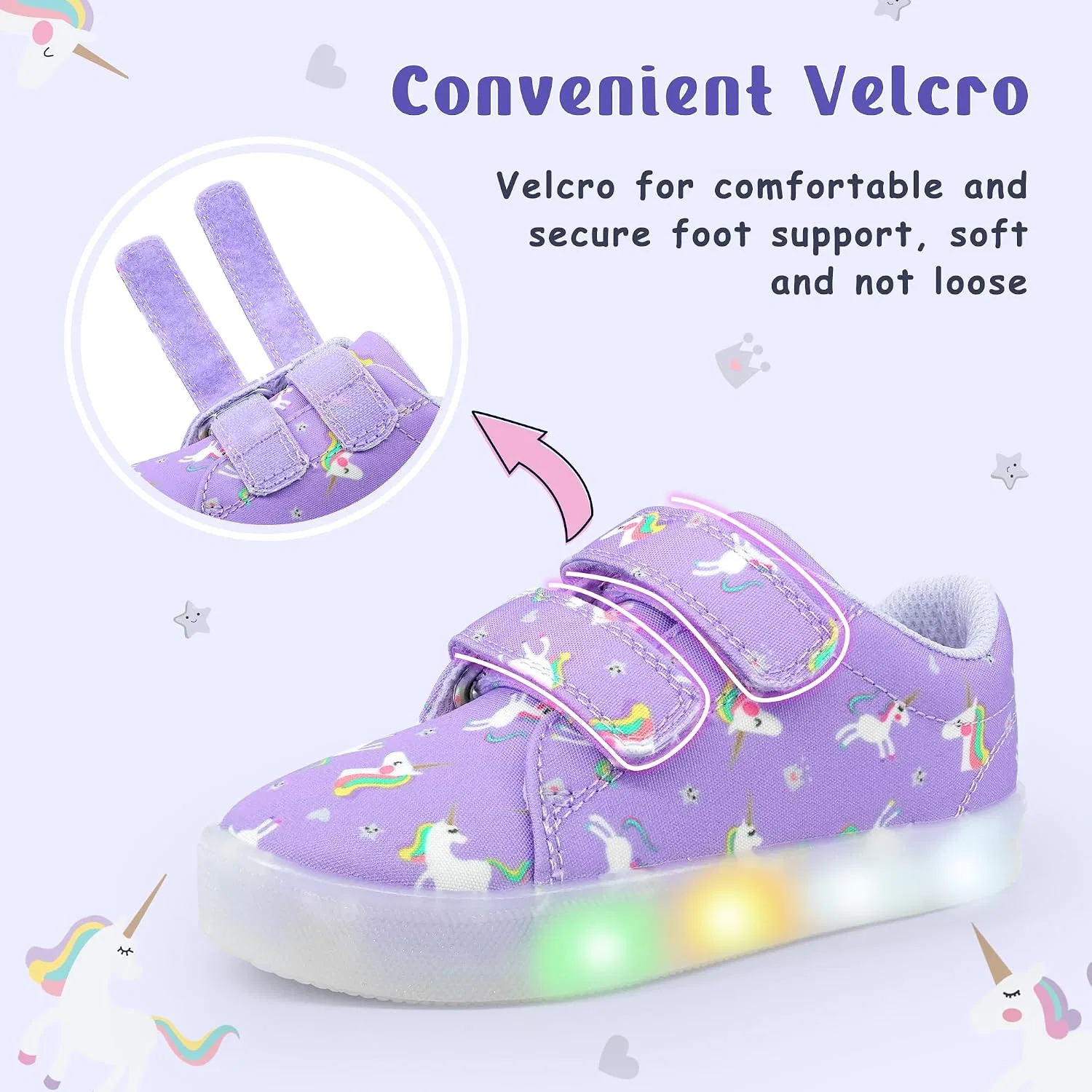 Детские кроссовки для девочек со светящейся подошвой Vivaki YESKIS, Light Purple Light Up Shoes — фото 2