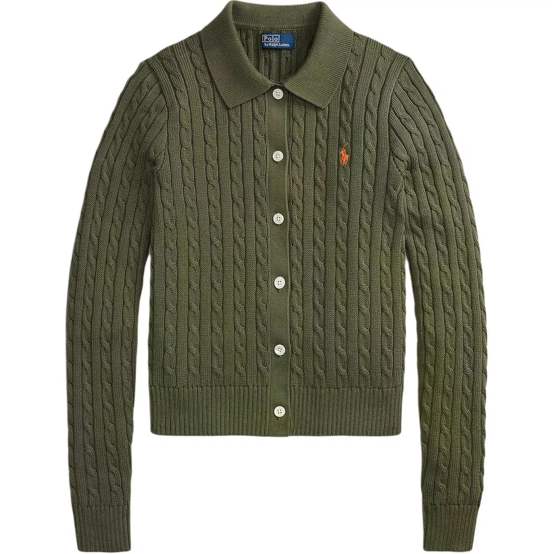 Женский свитер с воротником-поло Dark Olive Green Polo Ralph Lauren, Темно-оливковый — фото 3