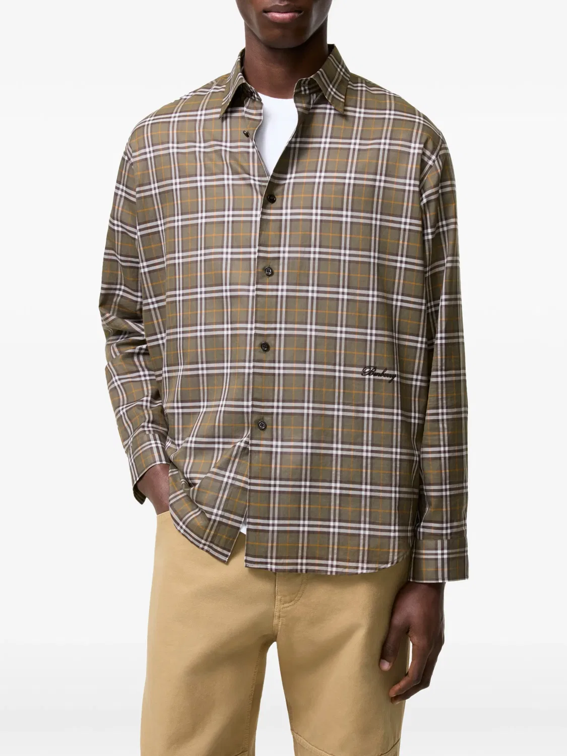 Хлопковая рубашка Check зеленая Burberry, зеленый — фото 3