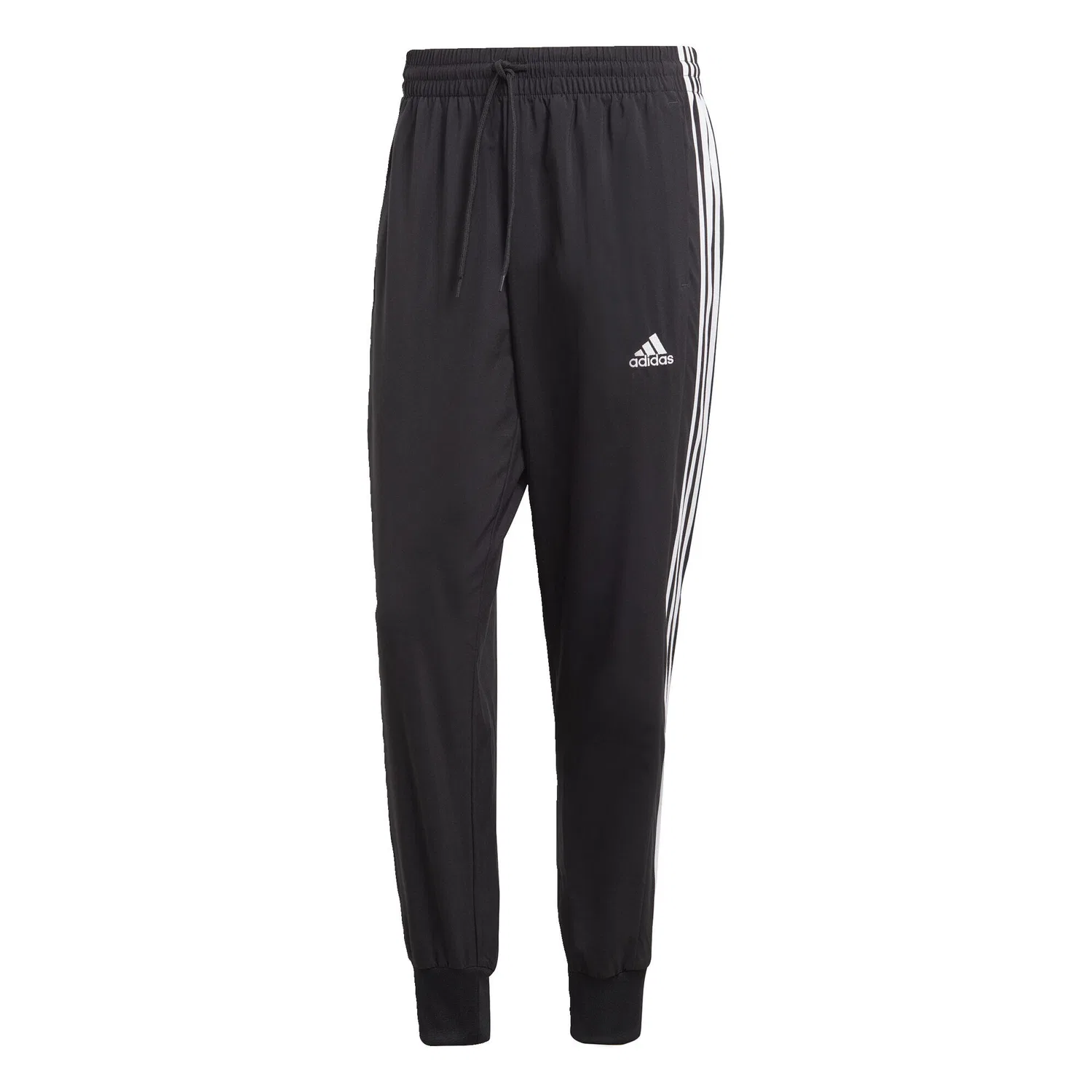 Мужские спортивные штаны с зауженным низом AEROREADY Essentials Tapered Cuff Woven 3-Streifen Adidas, Schwarz Weiss — фото 2