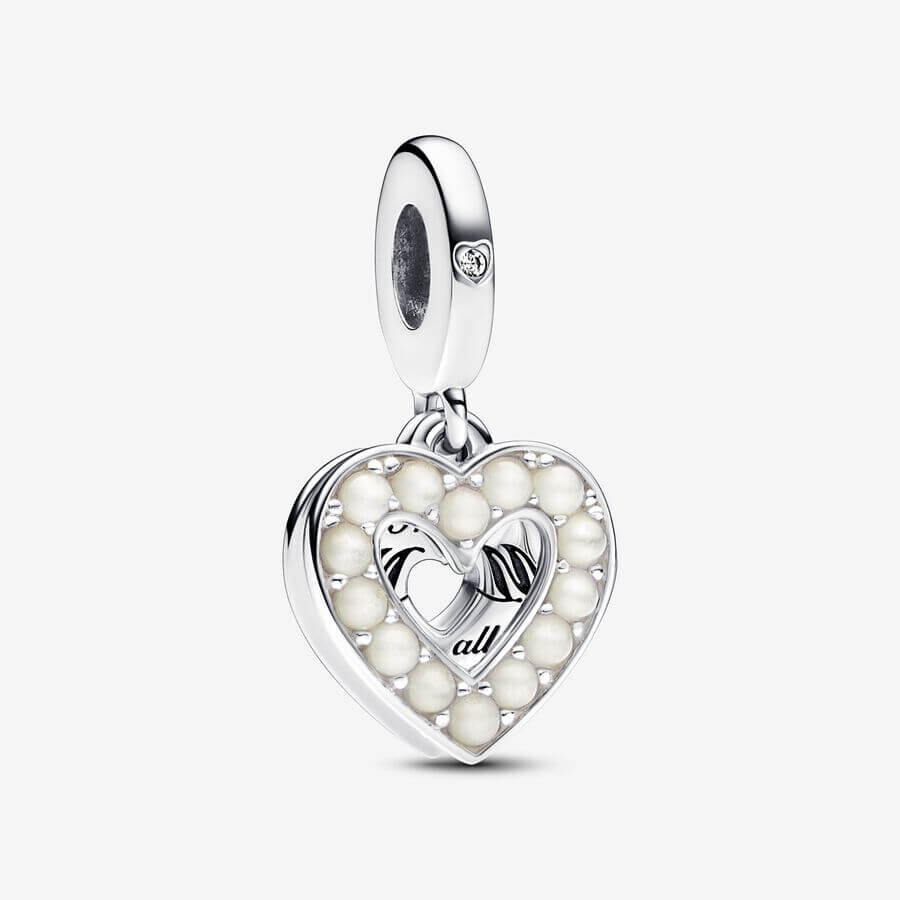 

Шарм-подвеска Pandora Moments Pearlescent White Heart Double, серебро/белый