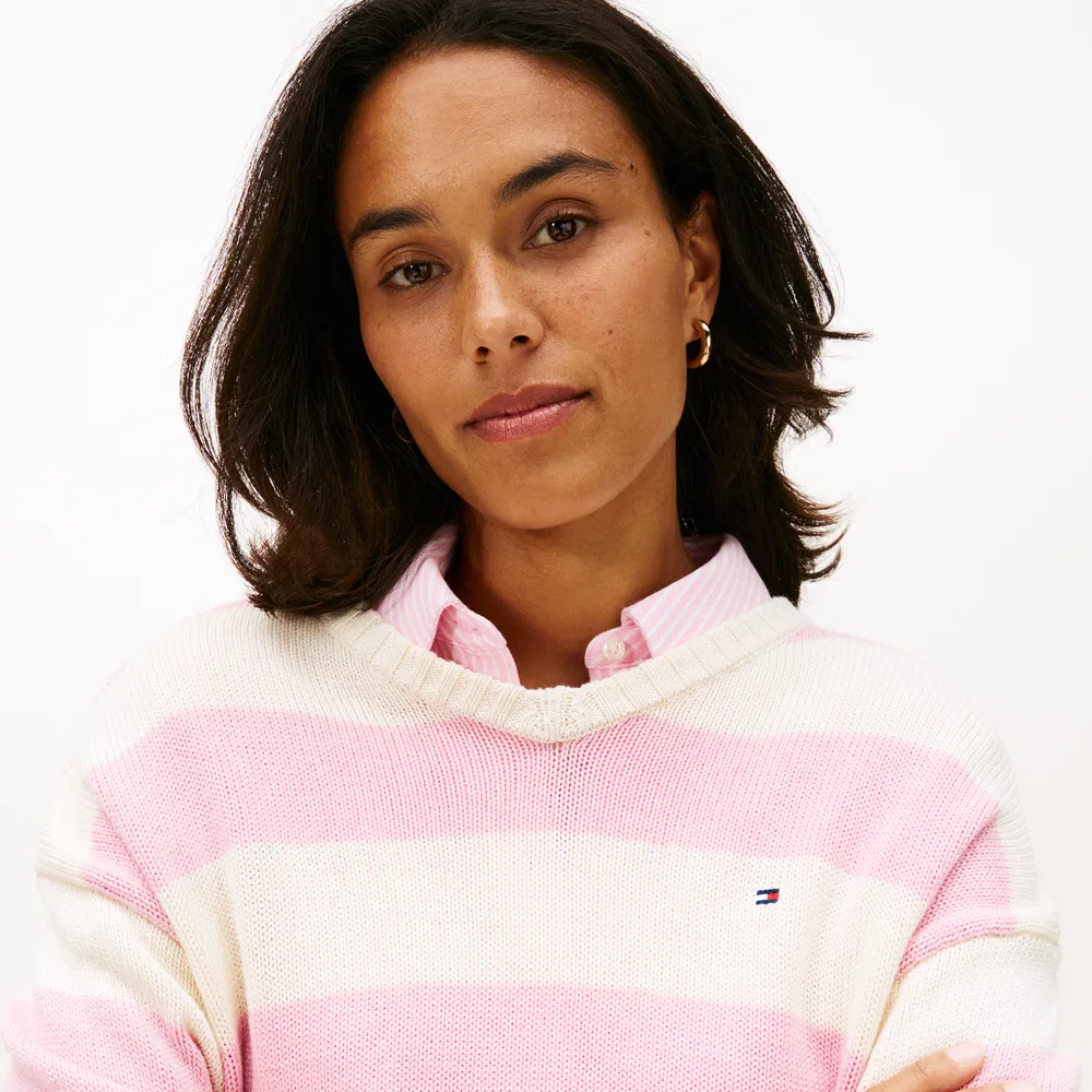 Женский розовый джемпер с V-образным вырезом и полосками от Tommy Hilfiger Women — фото 2