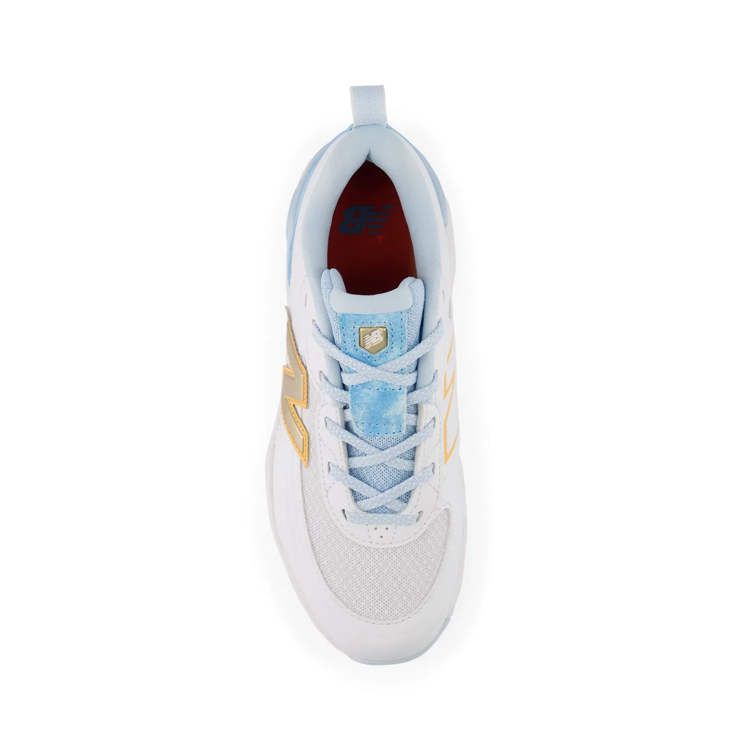Детские бутсы для софтбола с шнуровкой Velo v5 New Balance, White With Team Sky Blue And Gold — фото 4