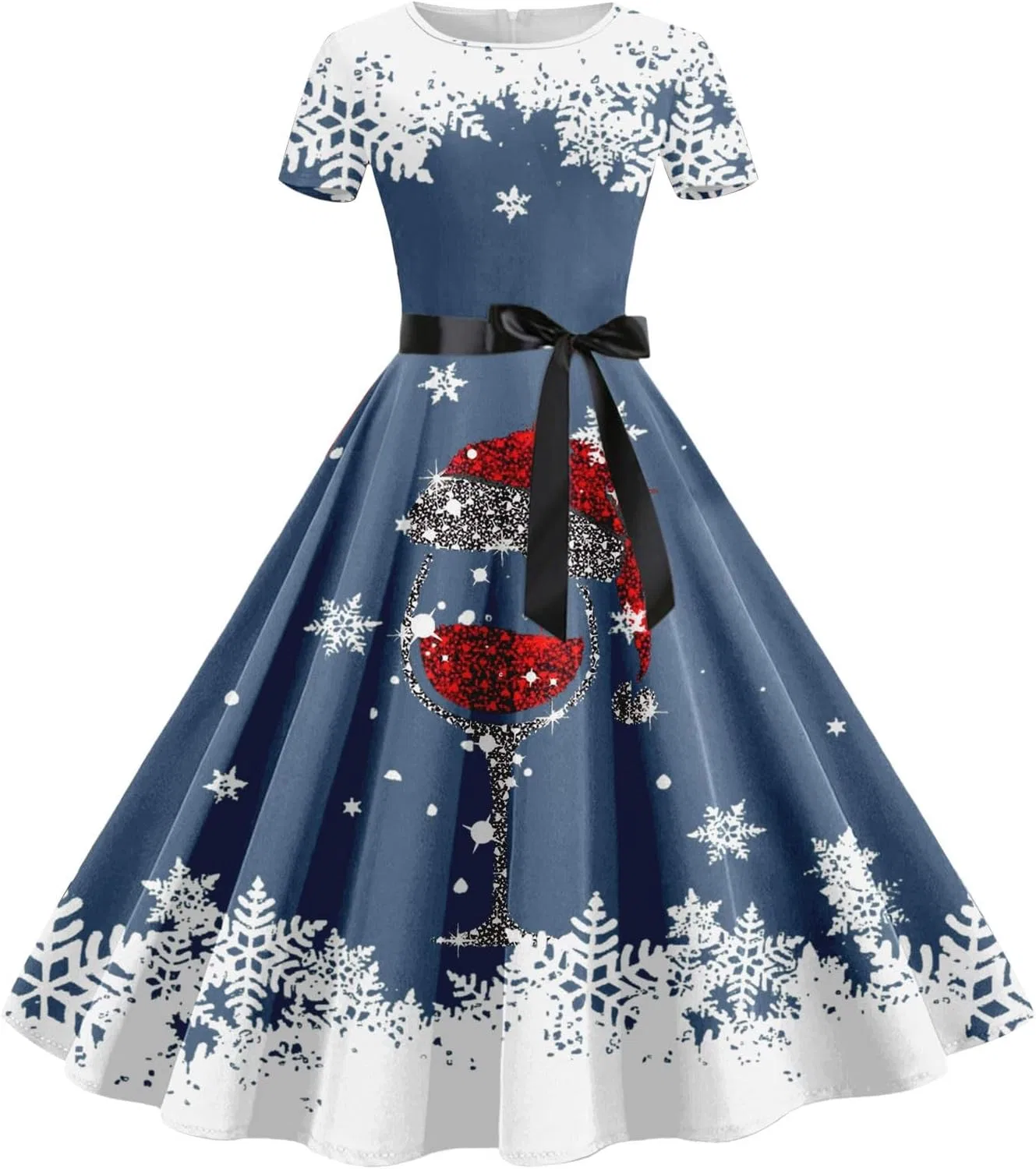 Женское праздничное платье с оленями Swing, A03-blue