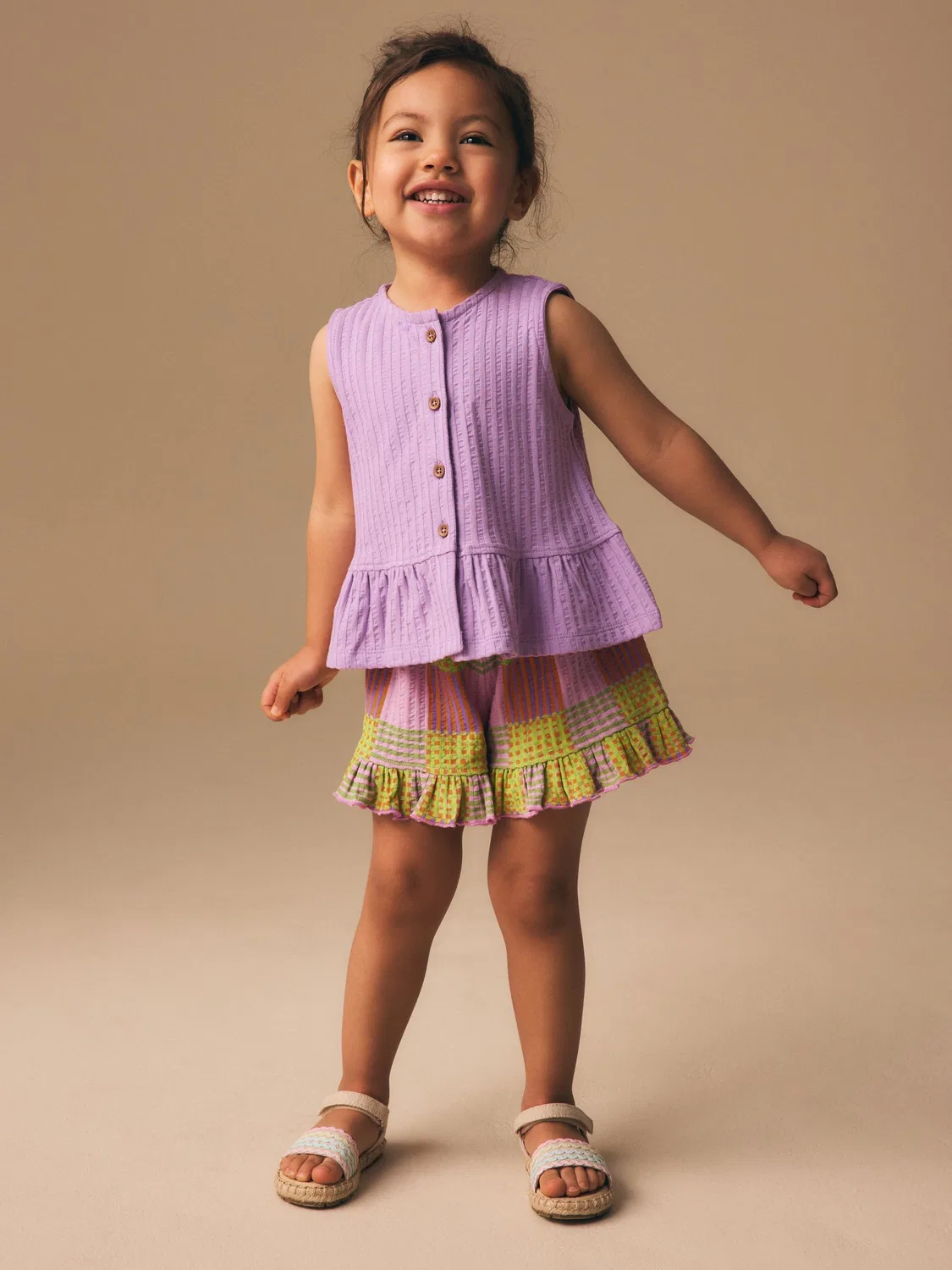 Комплект Peplum Vest and Shorts Set Next, Lilac Purple Check — фото 2