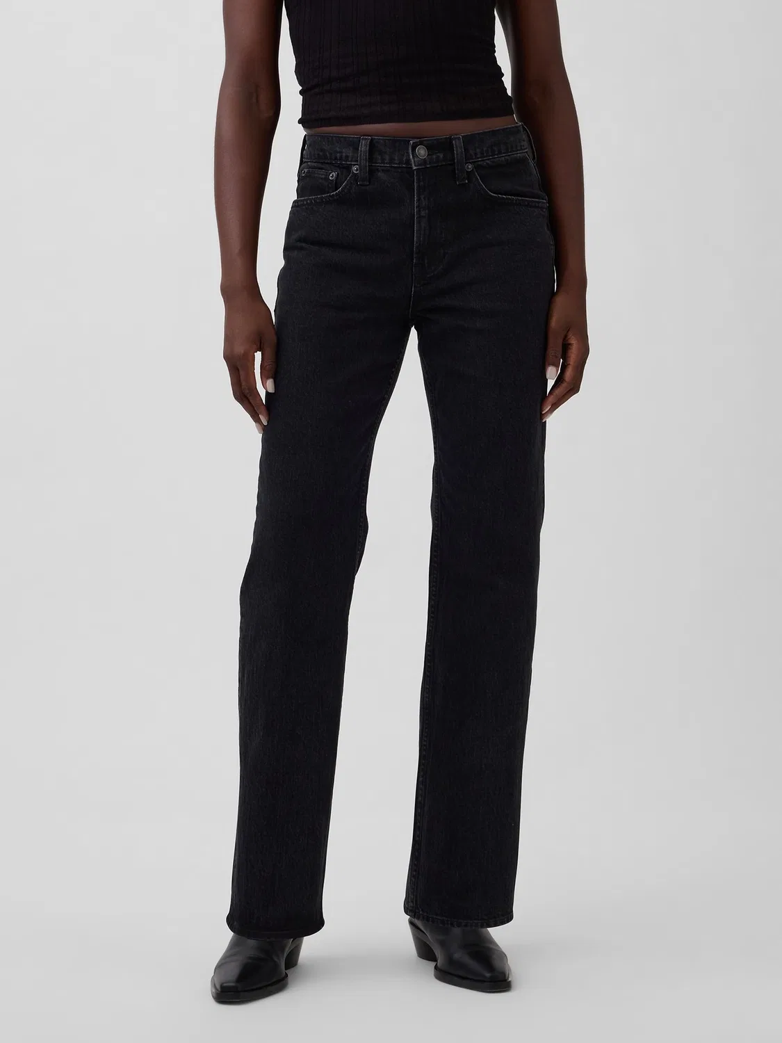 Джинсы прямые свободные Mid Rise Relaxed Straight Gap, черный