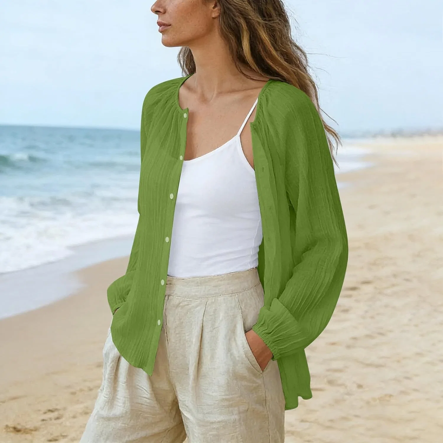 Женский блуза-кардиган с длинным рукавом, модель Sun Cover Ups, мятный — фото 3