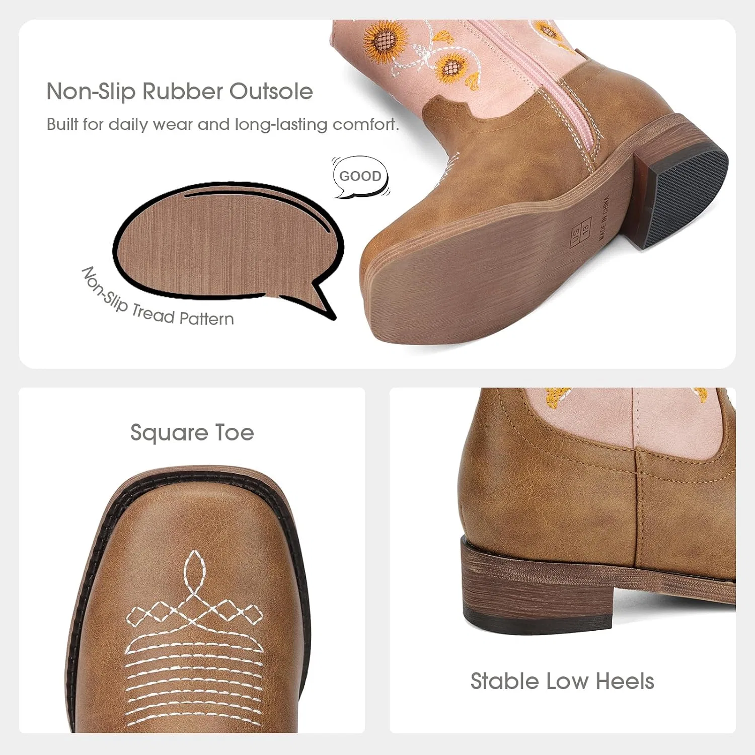 Детские сапоги для девочек с цветочной вышивкой Western Cowgirl Boots Bybmorto, Pink — фото 4