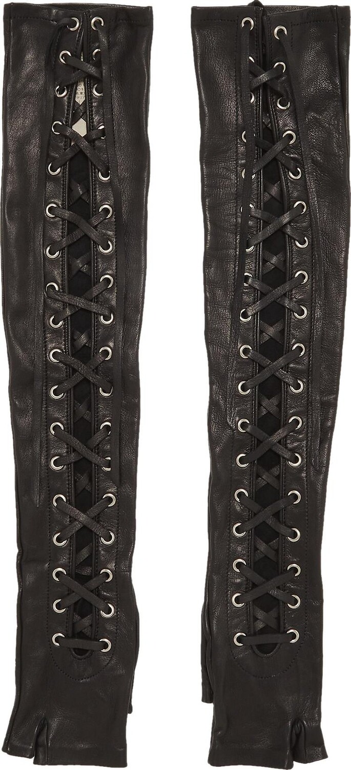 

Перчатки Gucci Leather Fingerless Gloves With Corset Lacing Black, черный