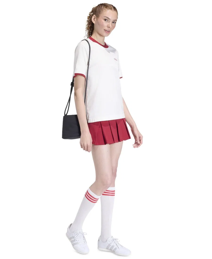 Женская юбка-трапеция из хлопка с внутренними леггинсами Colorpop Skirt adidas, Active Maroon Off White — фото 2