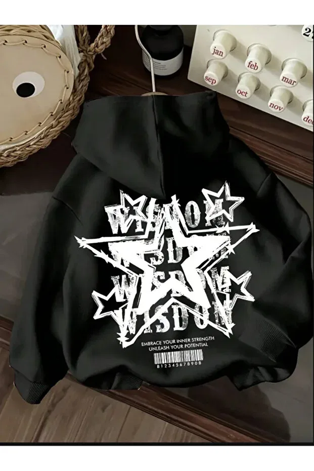 Детское худи для мальчиков с принтом Star Back Printed Hooded Sweatshirt (New Season) Daxia, Черный