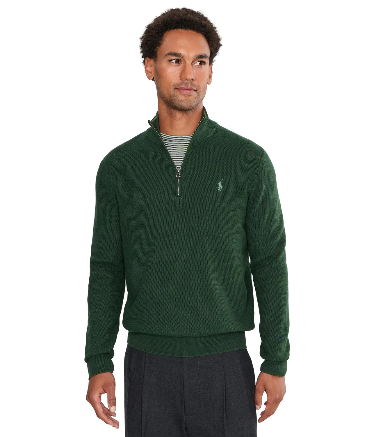 Хлопковый свитер сетчатой вязки с молнией на четверть длины Polo Ralph Lauren, Lodgepole Pine Heather