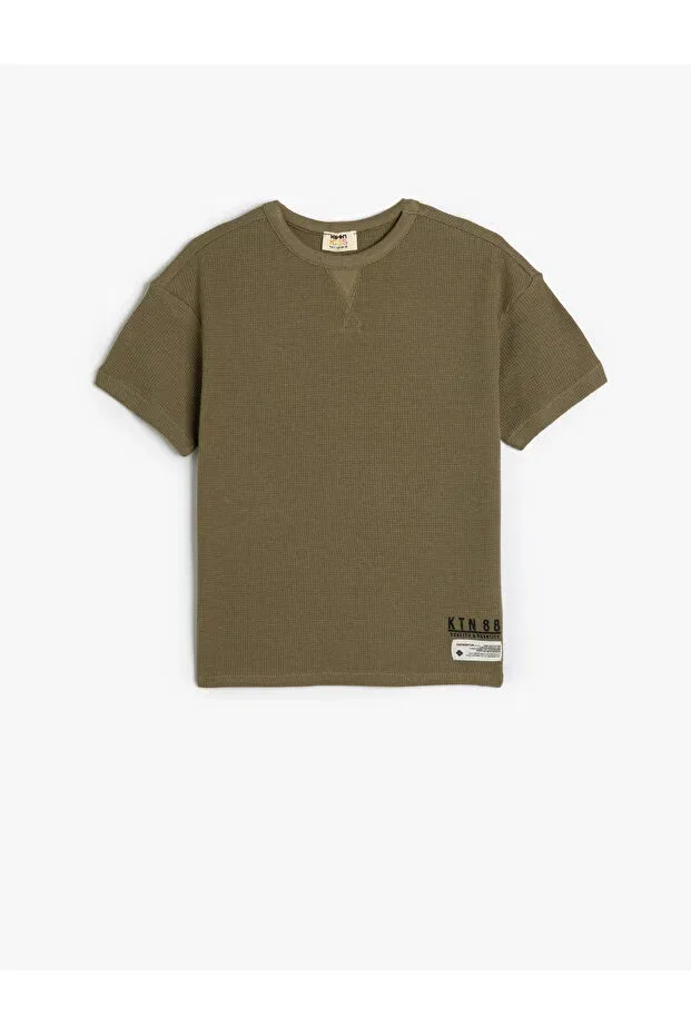 Детская футболка с принтом Basic t-shirt short sleeve crew neck textured cotton Koton, Khaki
