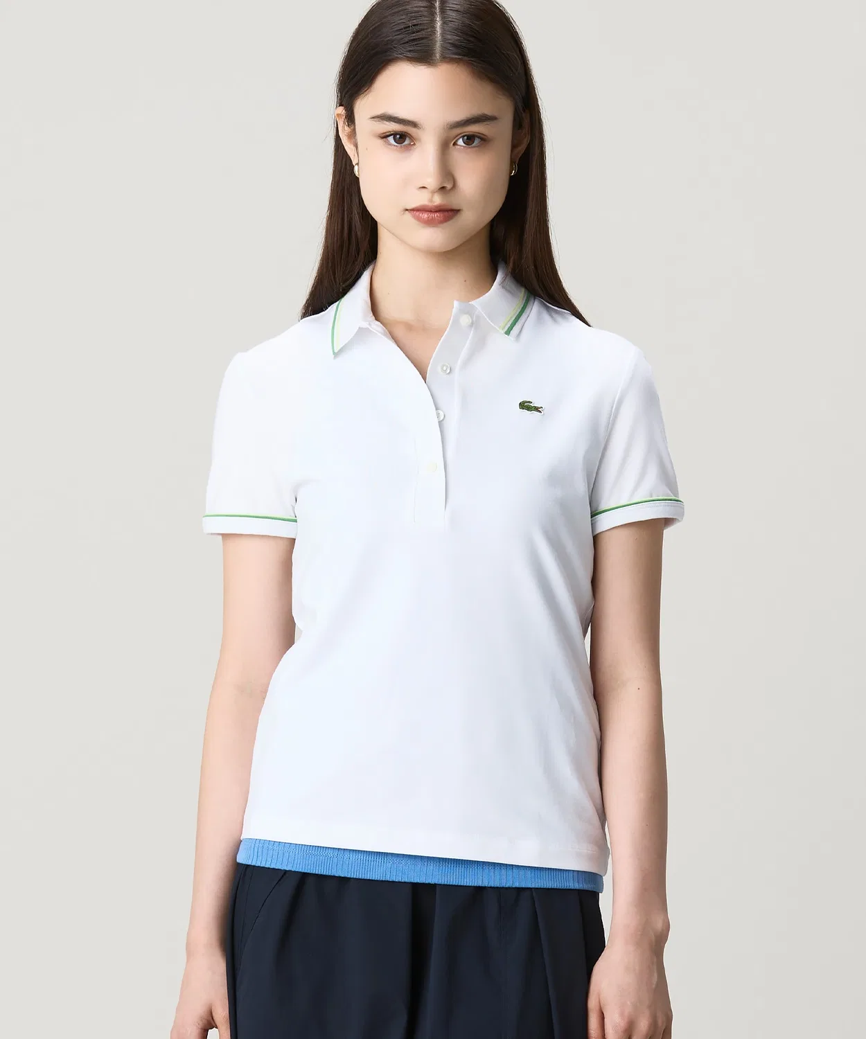 Женский поло-рубашка slim fit с контрастной отделкой LACOSTE, White — фото 4