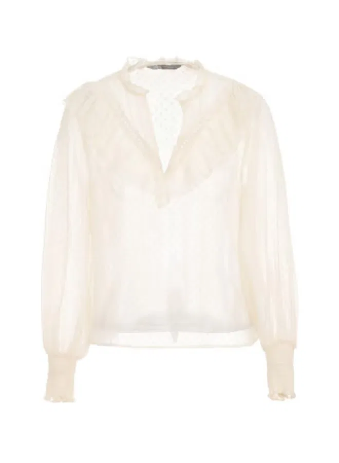 Блуза свободная с кружевом Zara, бежевый