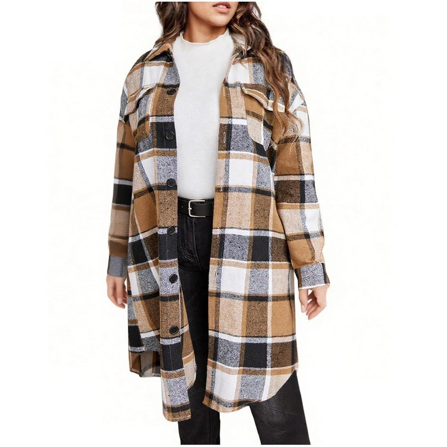 Женская рубашка-куртка с принтом в клетку Oversized Plaid Shacket, dark khaki