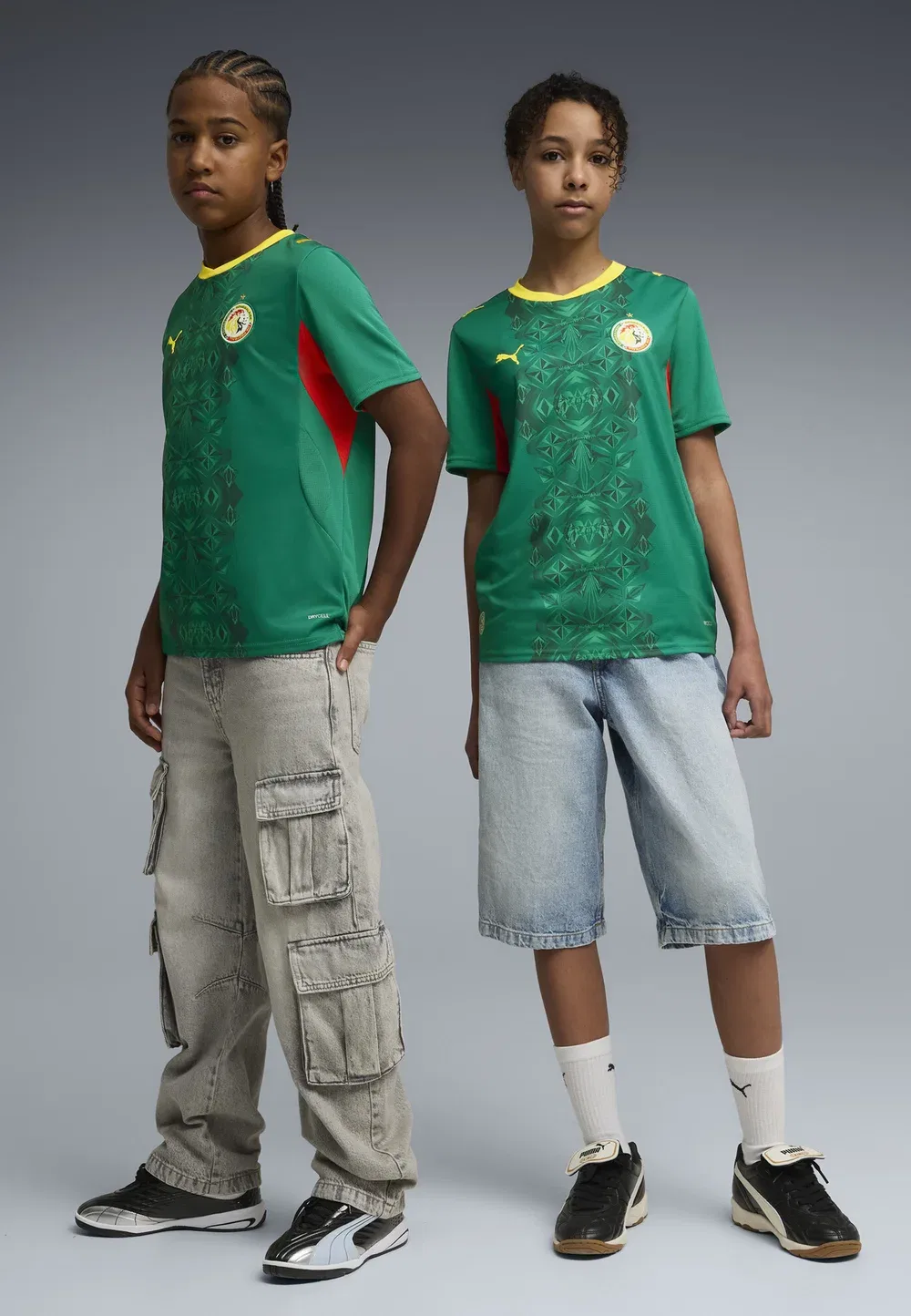 Детская выездная футболка сборной Сенегала - футбольная футболка Puma, Wild Green- Red