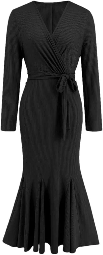 Женское платье макси с V-образным вырезом Slim Fit, Black