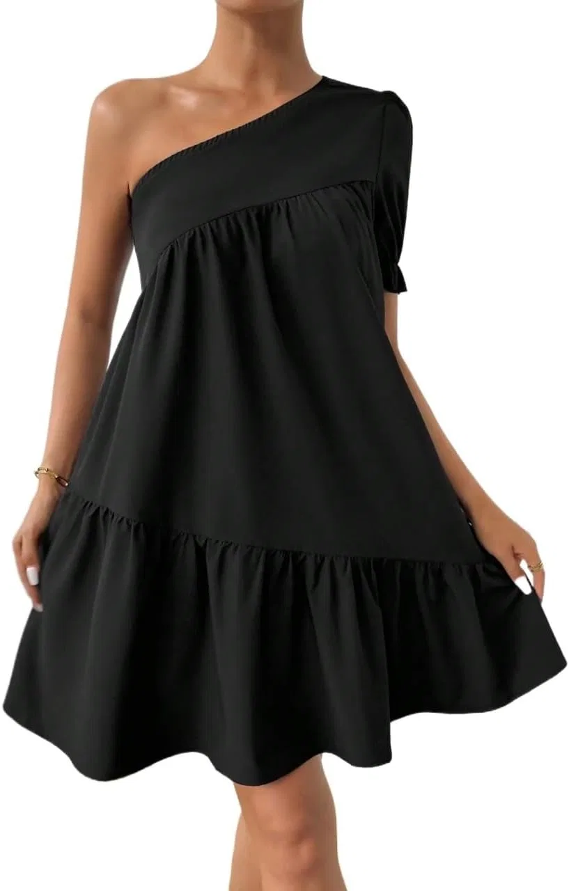 Женское свободное платье с асимметричным вырезом, Black