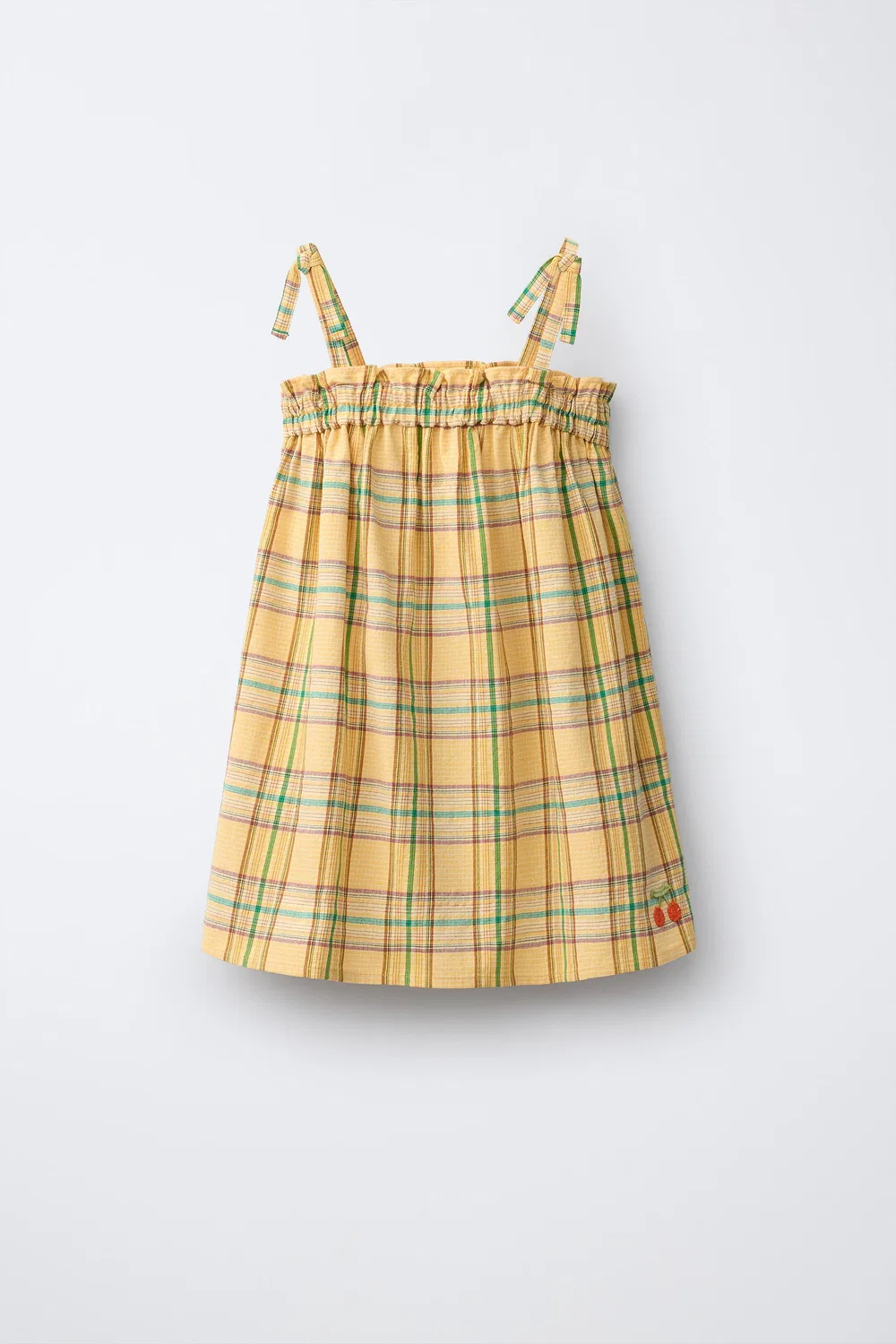 Вышитое клетчатое фактурное платье ZARA, Yellow