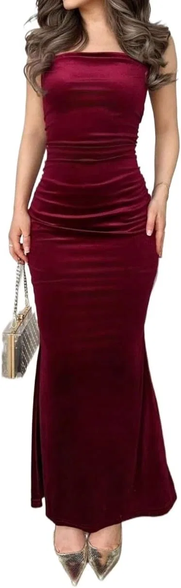 Женское бархатное платье-ками без спинки Slimming Fit, Burgundy