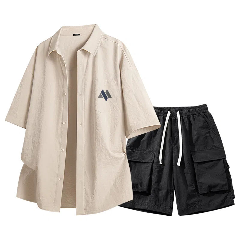 Детский комплект рубашек Ice Silk Cooling MINISO, Light Beige Gray Blue Chest Logo Black