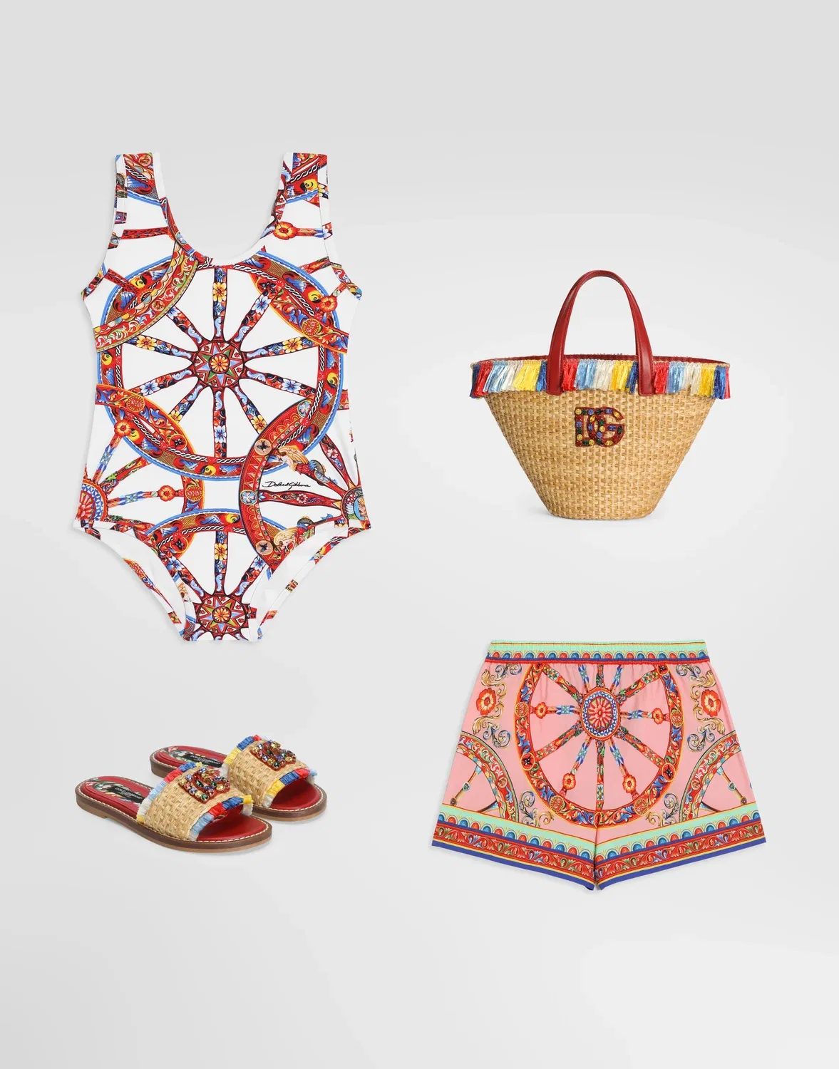 Купальник слитный с принтом «каретто» DOLCE & GABBANA, бежевый — фото 2